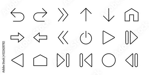 Set of line arrows, directions, arrows, contains icons such as pause, continuation, directly, to the right, Editable stroke. 480x480, On a white background, Vector illustration.