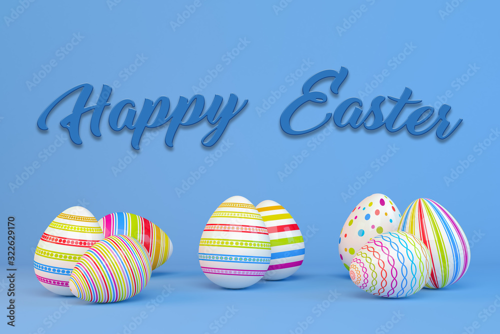 3d render - colorful easter eggs on a blue background 3d render - colorful easter eggs on a blue background