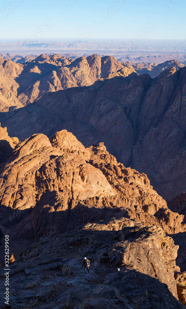 Mount Sinai, Qesm Sharm Ash Sheikh, South Sinai Governorate. Egypt. Pilgrims meet the dawn on the holy mountain. (Mount Horeb, Gabal Musa, Moses Mount).