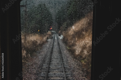 Front Window in a rainy day from the Limited Express Wide View Hida to Takayama, Japan