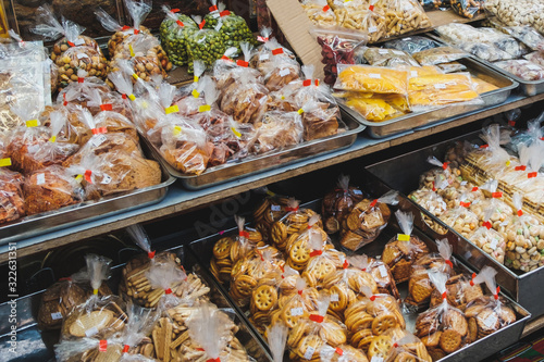  Biscuits, nuts and snacks for sale on street food market