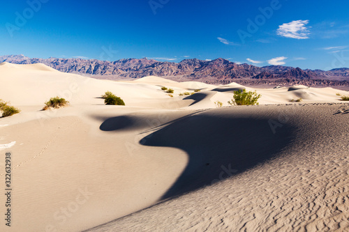 The Mesquite flat sand dunes in Death Valley which is the lowest, hottest, driest place in the USA, with an average annual rainfall of around 2 inches, some years it does not receive any rain