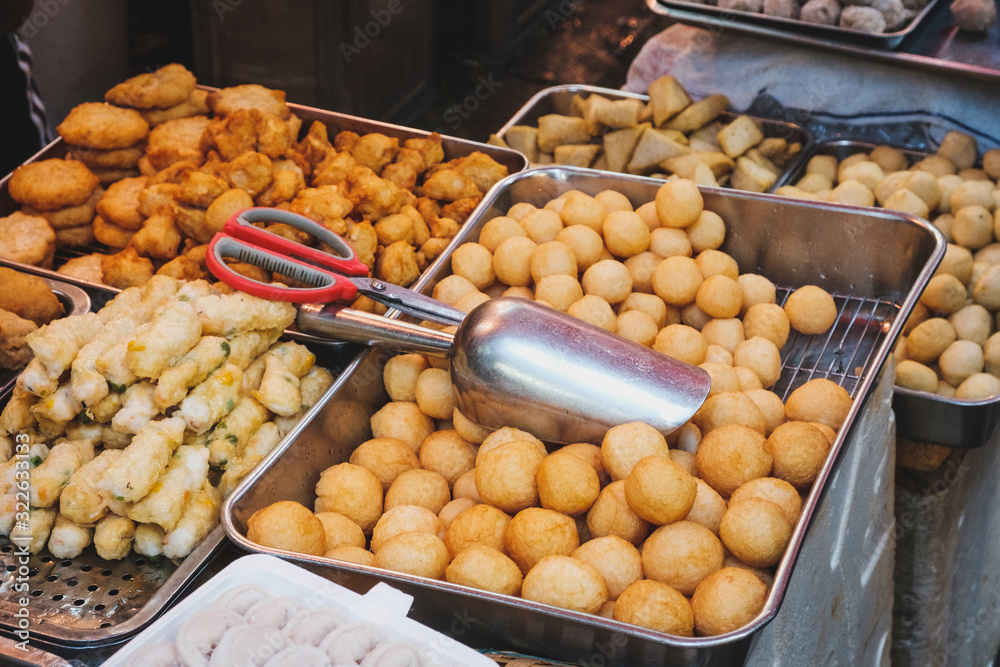 Fish balls on Chinese street food market