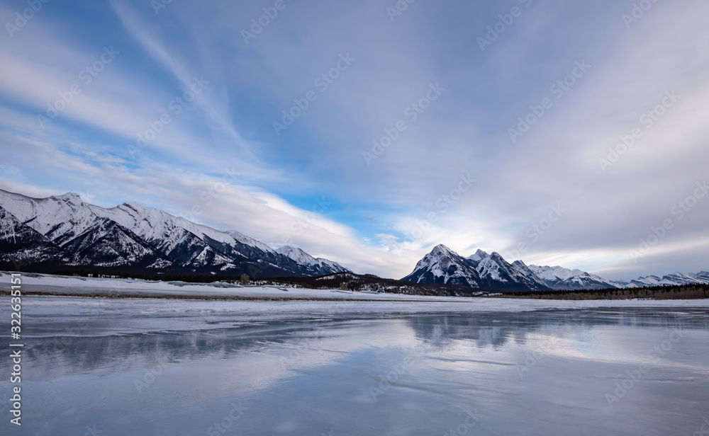 Abraham Lake Frozen in Winter in Alberta Canada