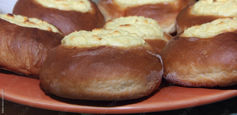the fluffy bun cheese close-up, concept of Breakfast the fluffy bun cheese close-up, concept of Breakfast