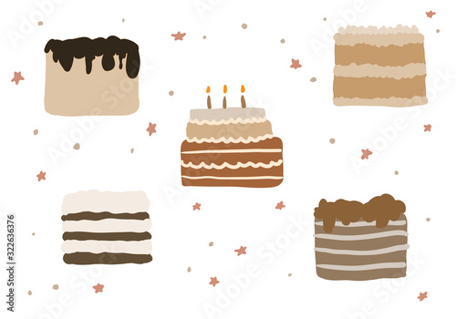 festive set of cakes and sweets with elements