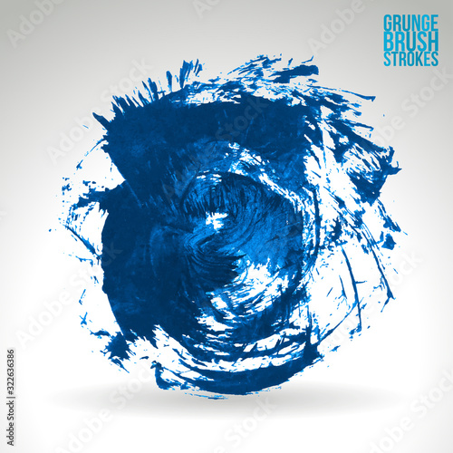 Blue brush stroke and texture. Grunge vector abstract hand - painted element. Underline and border design.