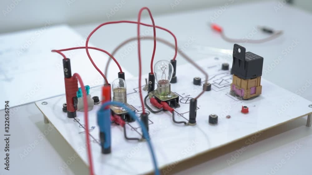 Electric lamp system car wiring light testing headlight repair service station internal parts vehicle training stand layout camera movement Electric lamp system car wiring light testing headlight repair service station internal parts vehicle training stand layout camera movement