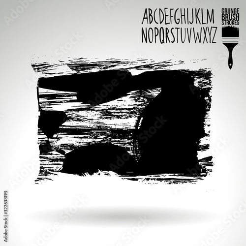 Black brush stroke and texture. Grunge vector abstract hand - painted element. Underline and border design.