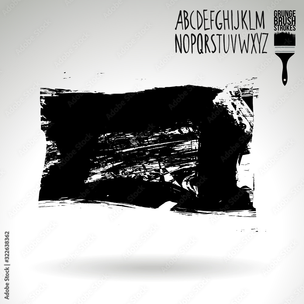 Black brush stroke and texture. Grunge vector abstract hand - painted element. Underline and border design.