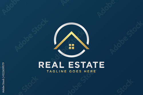 Silver Gold Real Estate Logo. Construction Architecture Building Logo Design Template Element