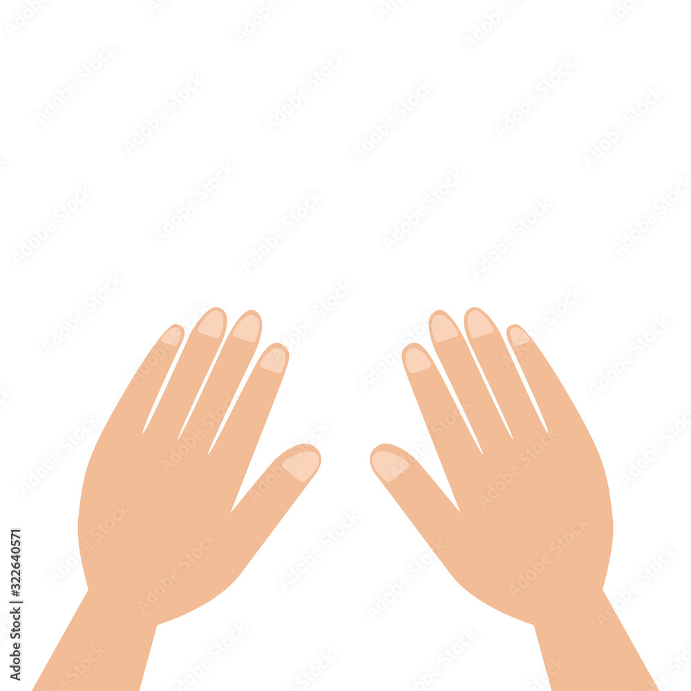 Close up hands isolated on white background. Two palms with fingers. Body part. Helping hand. Flat design Close up hands isolated on white background. Two palms with fingers. Body part. Helping hand. Flat design