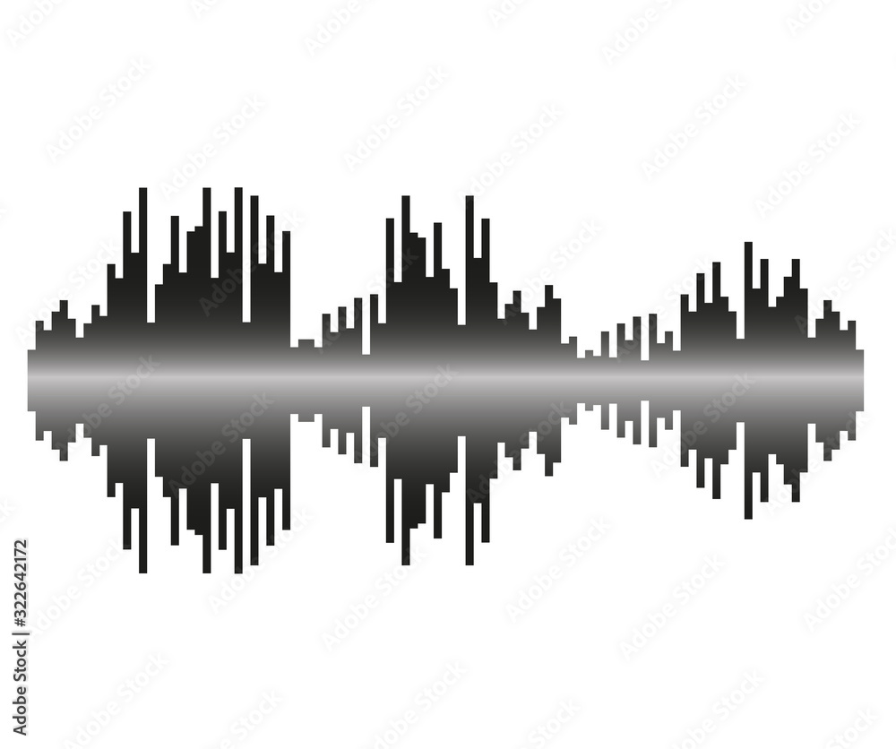 Black music sound waves. Audio technology, musical pulse. Vector object for design, mockup.
