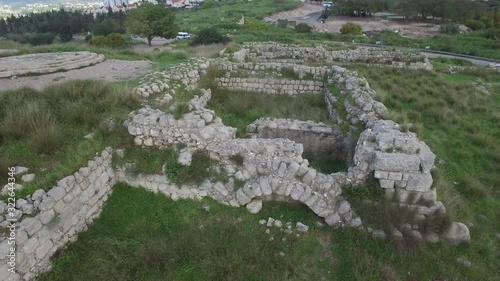 Ascending aerial view over ancient ruins of Beit Shemesh. Israel. DJI-0126-07 photo