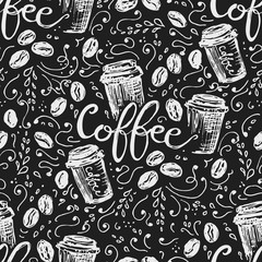 Handdoek met foto Koffie patronen Naadloos koffiepatroon met espresso elementen  © malinaanton