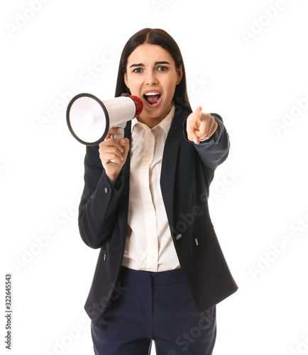 Screaming business woman wi...