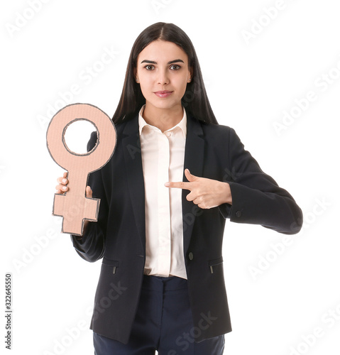Young business lady holding...