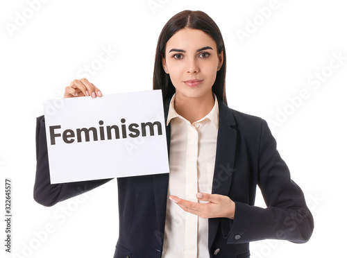 Young businesswoman holding...