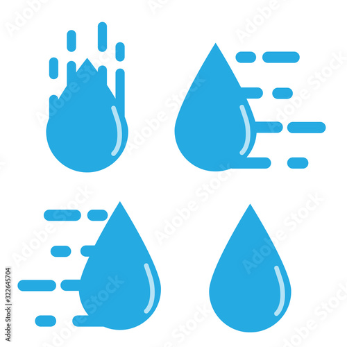 Concept fast falling a drop. Icon set of fast blue drop. . Vector
