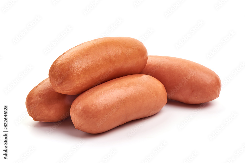 Boiled sausages, isolated on white background Boiled sausages, isolated on white background