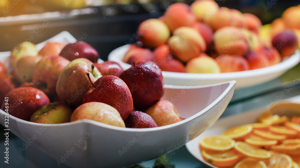 apple in dish. fruit table. all you can eat menu. apple in dish. fruit table. all you can eat menu.