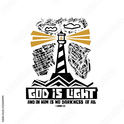 Christian typography, lettering and illustration. God is light.