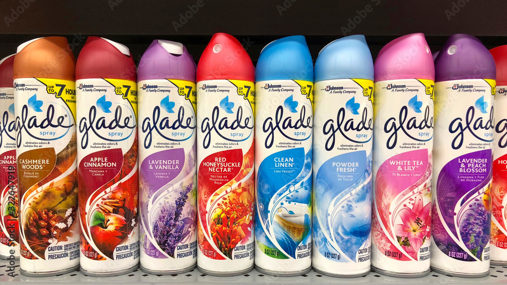 Alameda, CA December 10, 2017 Grocery store shelf with cans of Glade