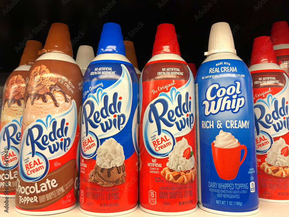 Alameda, CA December 23, 2017 Cans of Reddi wip dairy whipped toppings. ReddiWip is a brand