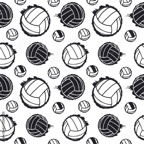 Black seamless pattern for volleyball. Sports background for the design of textiles, paper, banner, postcard, poster. Abstract flying ball..