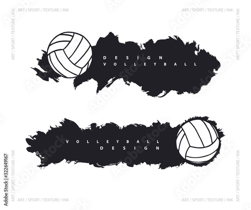 Abstract design with volleyball ball. Sports horizontal banner template. Abstract black background for text.