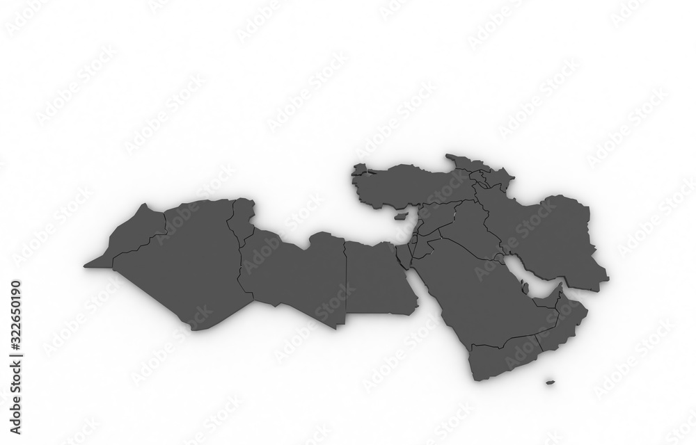arab map. 3d rendering middle east countries map. arab map. 3d rendering middle east countries map.
