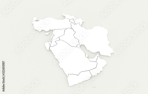 arab map. 3d rendering middle east countries map. 