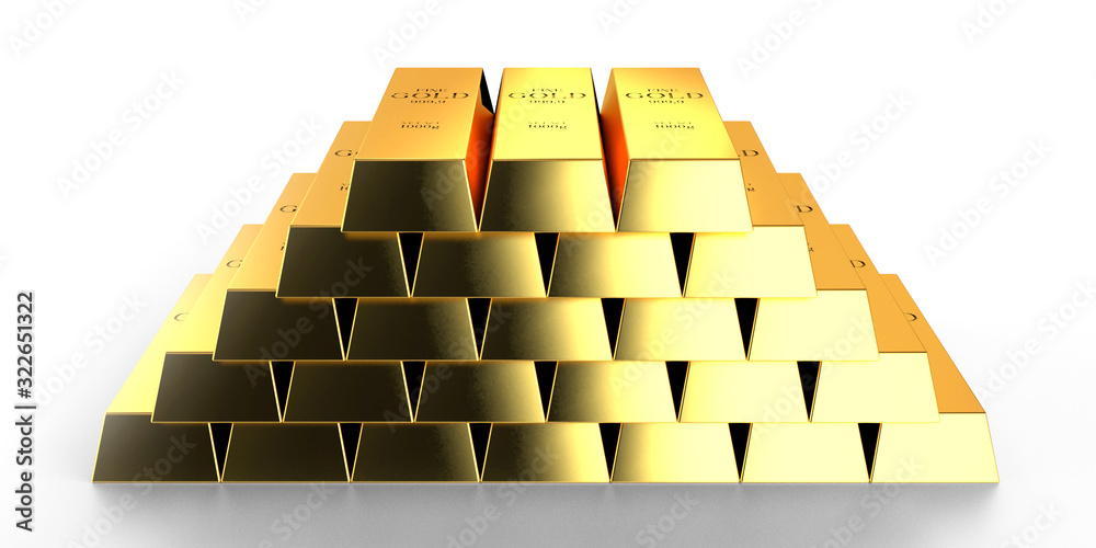 Gold ingots - bank/ treasure/ weath concept - 3D illustration