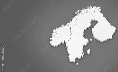 3d render map of scandinavi...