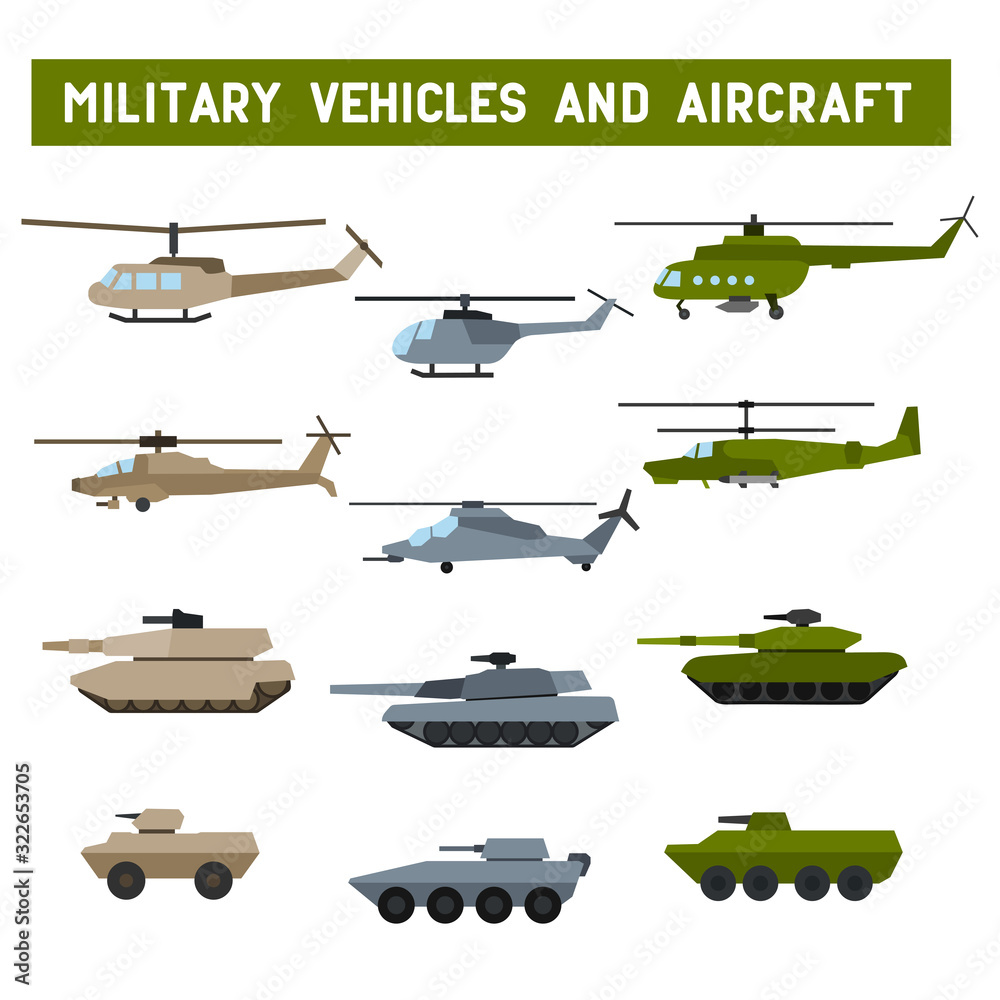 Set of vector flat military design