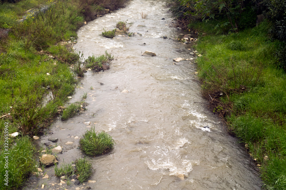 River flood during the rain season River flood during the rain season