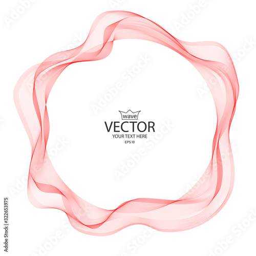 Abstract wave red-pink background. Round frame of pink waves.