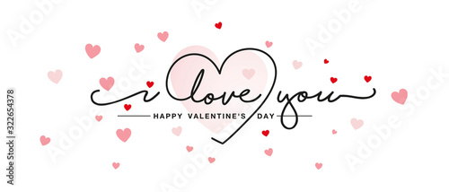 Love You handwritten typography lettering line design heart pink red hearts Valentine's Day greeting card