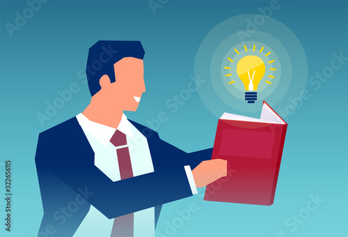 Vector of a business man reading a book coming up with an idea