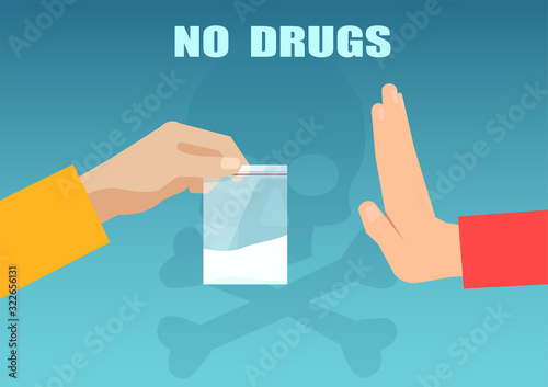 Vector of a man hand gesture rejecting drug offer.