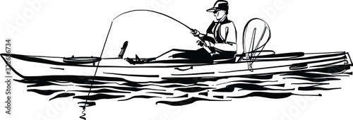 illustration of the fisherman on a boat in the sea