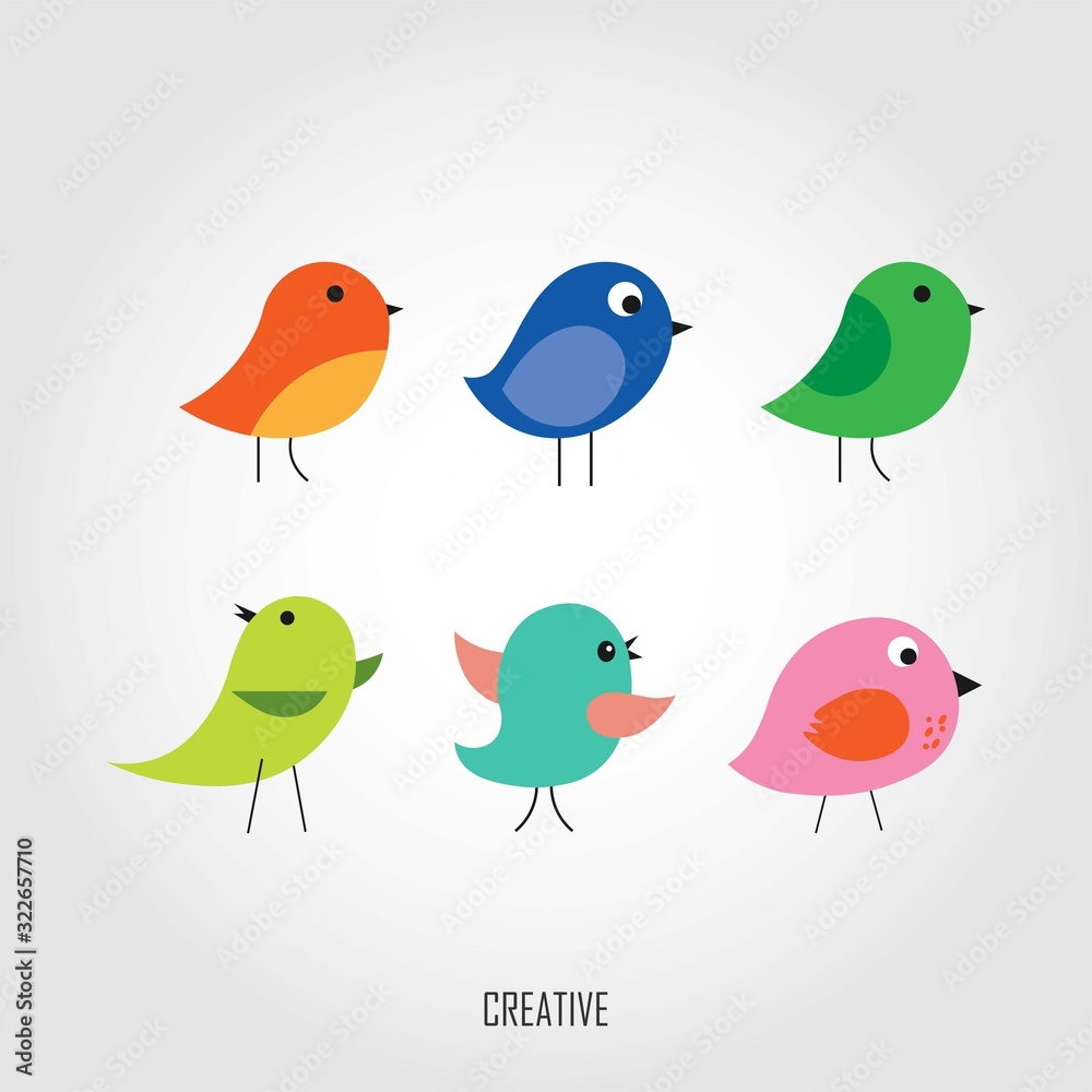 Colorful birds cartoon isolated on white background. Cartoon illustration vector