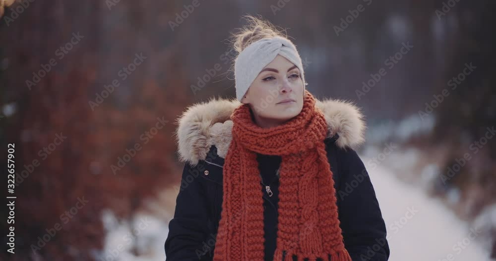 Tourist Walking in Forest in Winter Tourist Walking in Forest in Winter