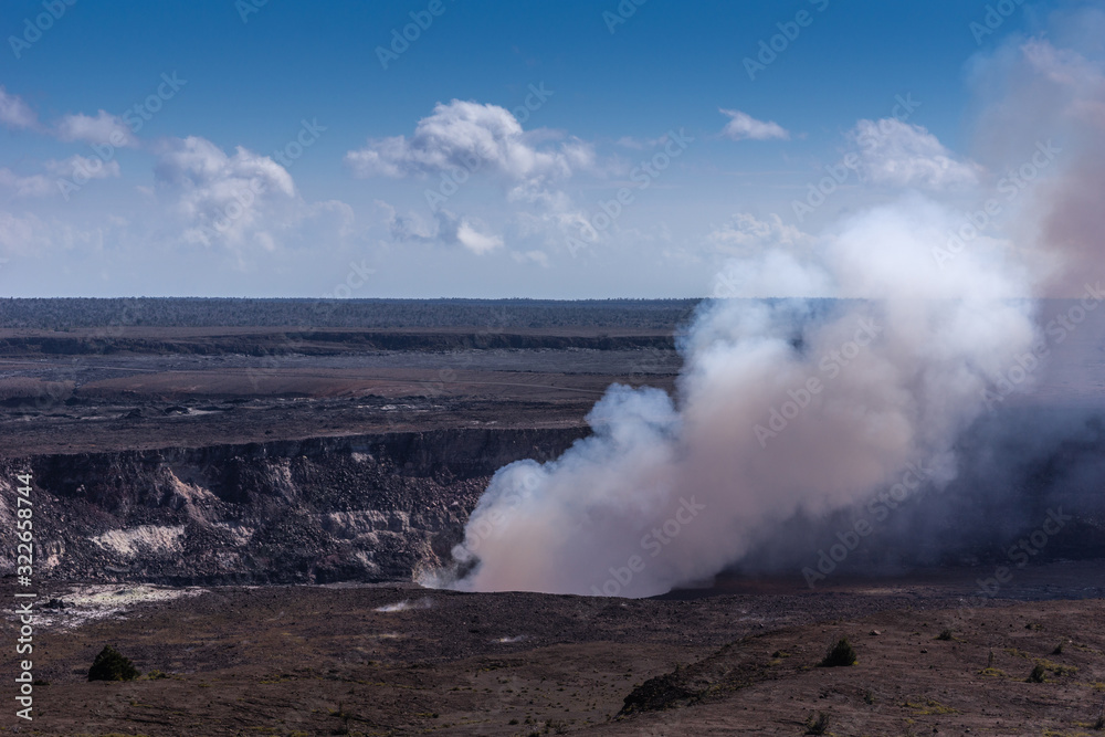 Closeup of Halemaumau crater produces thick flume, Kilaeuea volcano, Hawaii,, USA.