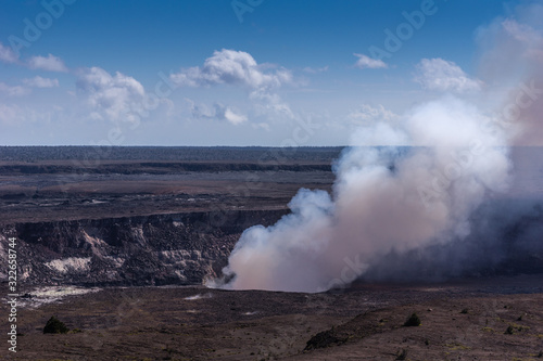 Closeup of Halemaumau crater produces thick flume, Kilaeuea volcano, Hawaii,, USA.