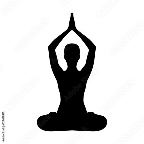 Vector silhouette of woman doing yoga. Lotus pose 