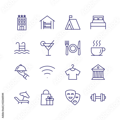 Traveling vector outline icon set. Hotel symbol