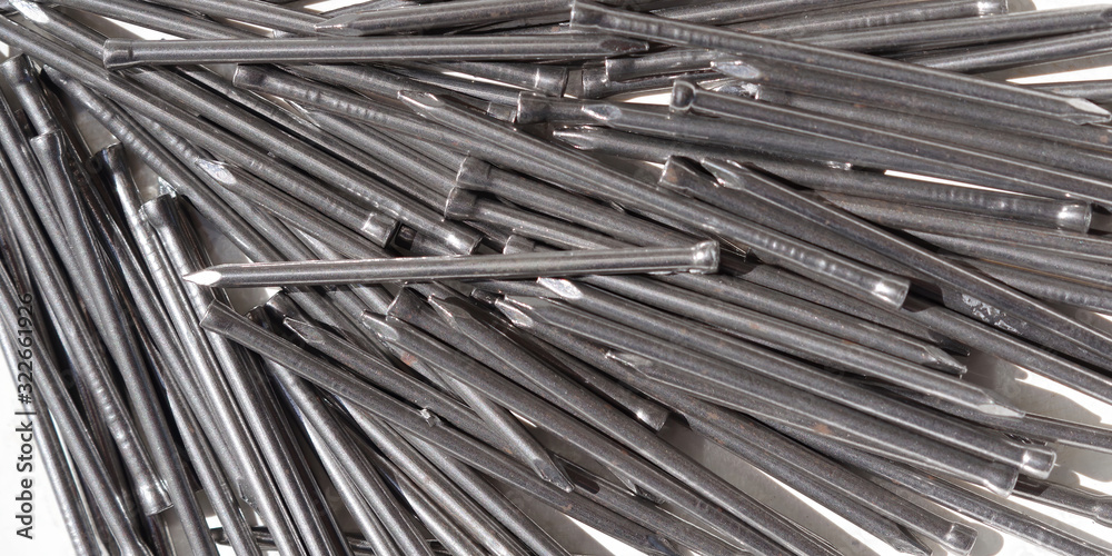 High angle full frame close-up view of nails for construction High angle full frame close-up view of nails for construction