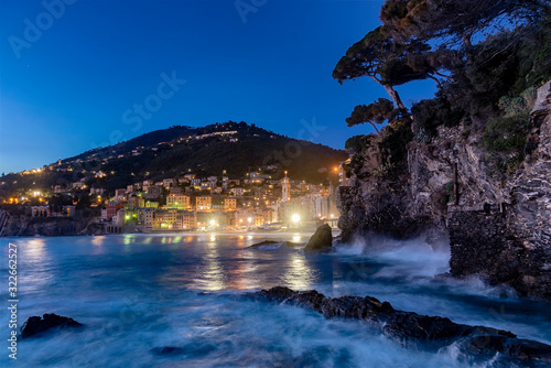 Photography Night view of Sori past steep rocky cliffs