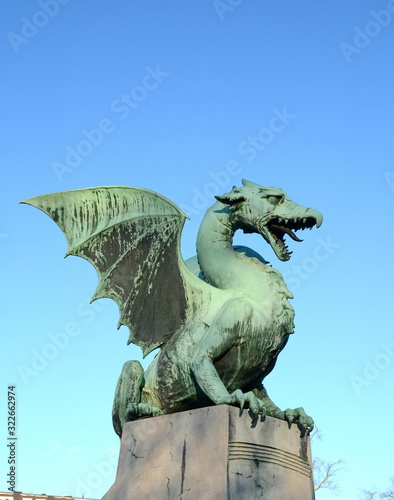 LJUBLJANA, SLOVENIA, January ‎05, ‎2020. Famous Dragon bridge (Zmajski most), symbol of Ljubljana, capital of Slovenia, Europe.